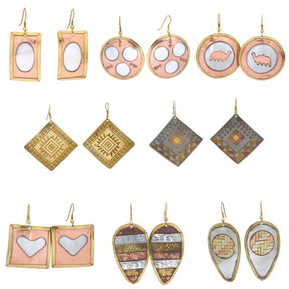 Brass and Copper Multi Design Set of 8 Earring Pairs Brass and Copper Multi Design Set of 8 Earring Pairs