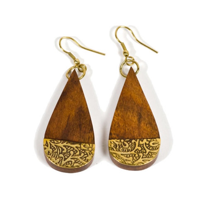 Wood and Brass Work Earrings Wood and Brass Work Earrings