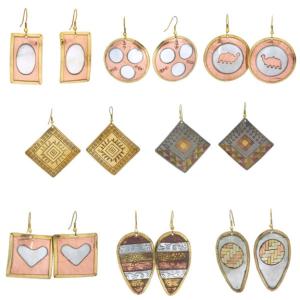 Brass and Copper Multi Design Set of 8 Earring Pairs